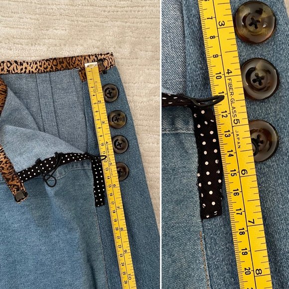 Womens One of a Kind Designer Made Denim Skirt with Leopard Print Trim Sz 2 - Picture 10 of 15